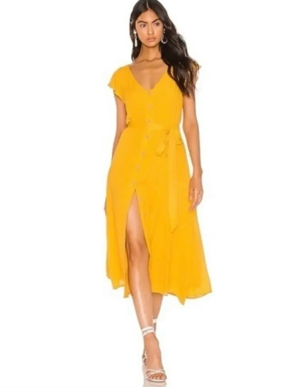 Sanctuary Eden Button Front MIDI Dress in Marigold Small Yellow